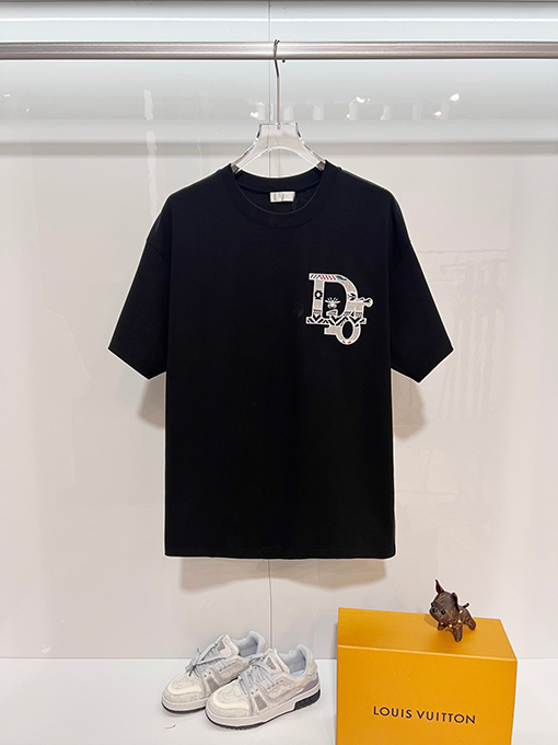 ディオール DIOR フロントとバックにハチのカラーブロック刺繍レターロゴがされた半袖Tシャツ