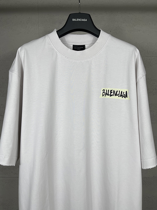 バレンシアガ Balenciaga マスキングテープダイレクトプリントウォッシャブルダメージ半袖Tシャツ