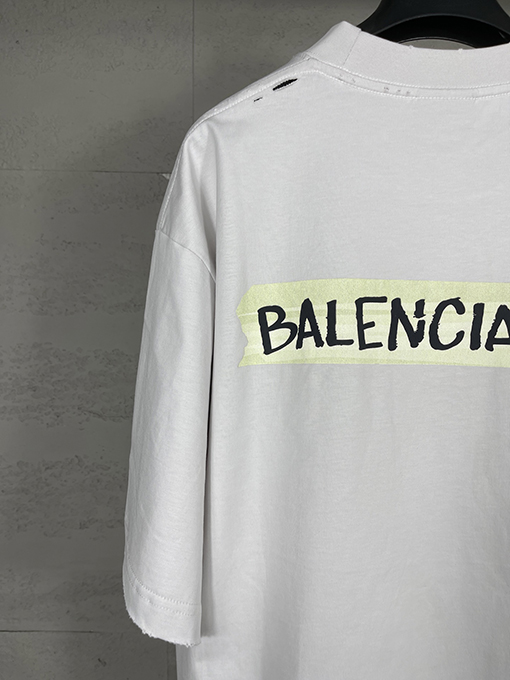 バレンシアガ Balenciaga マスキングテープダイレクトプリントウォッシャブルダメージ半袖Tシャツ