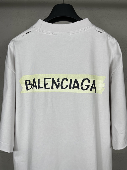 バレンシアガ Balenciaga マスキングテープダイレクトプリントウォッシャブルダメージ半袖Tシャツ