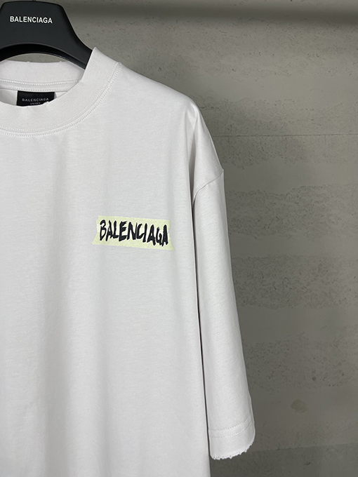 バレンシアガ Balenciaga マスキングテープダイレクトプリントウォッシャブルダメージ半袖Tシャツ
