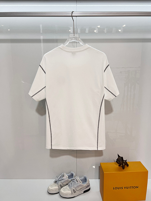 ロエベ 胸元に刺繍ロゴが入ったパッチワークストライプの半袖Tシャツ