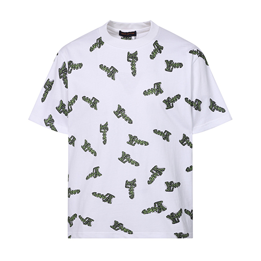 ルイヴィトン デジタルプリントロゴクルーネック半袖Tシャツ