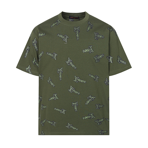 ルイヴィトン デジタルプリントロゴクルーネック半袖Tシャツ
