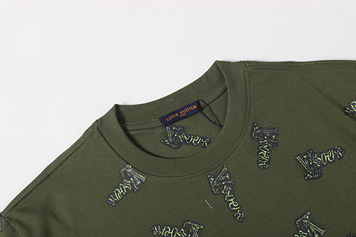 ルイヴィトン デジタルプリントロゴクルーネック半袖Tシャツ