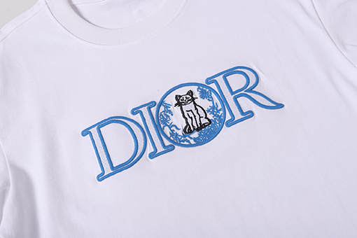 ディオール 刺繍の猫柄レターロゴ半袖Tシャツ