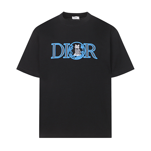 ディオール 刺繍の猫柄レターロゴ半袖Tシャツ