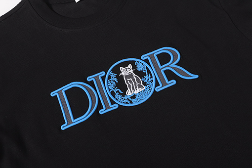 ディオール 刺繍の猫柄レターロゴ半袖Tシャツ