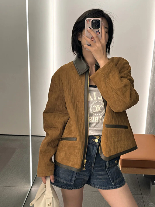 セリーヌ ダイヤモンド柄スエードジャケット