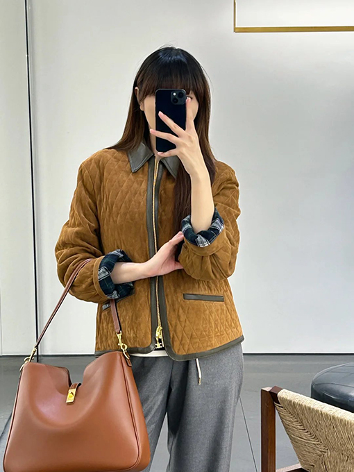 セリーヌ ダイヤモンド柄スエードジャケット