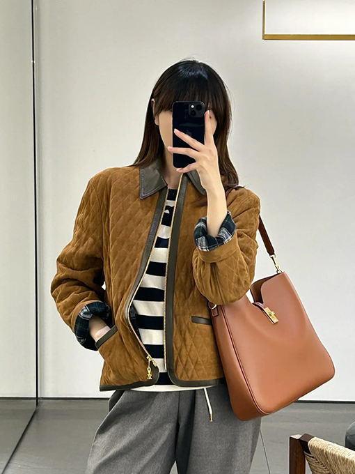 セリーヌ ダイヤモンド柄スエードジャケット