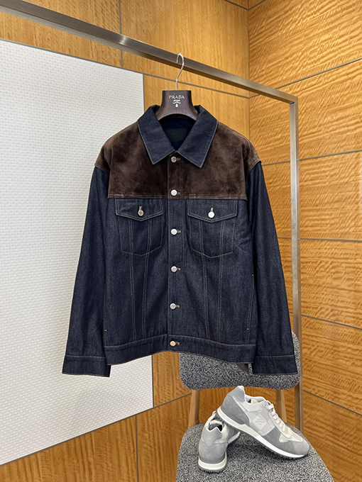 プラダブランドスーパーコピー スエードパッチワークデニムレザージャケット