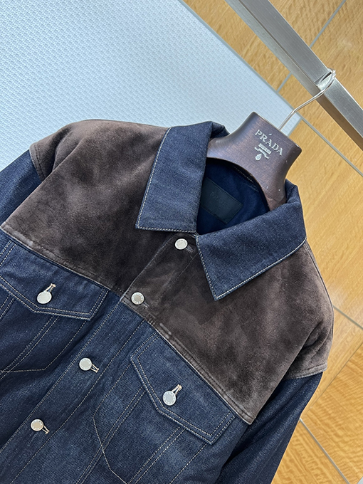 プラダブランドスーパーコピー スエードパッチワークデニムレザージャケット