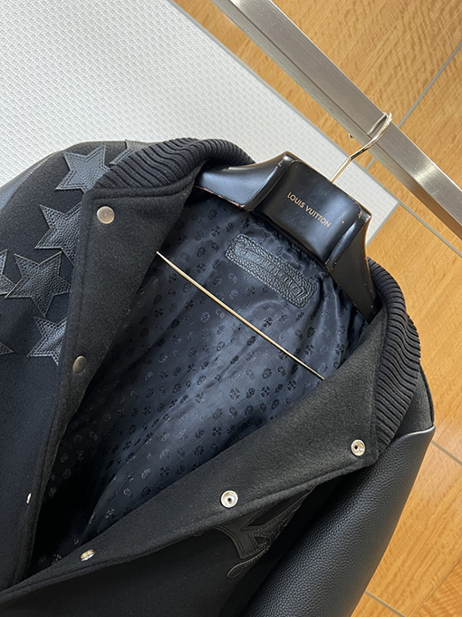 クロムハーツ 星の刺繍パッチワークベースボールカラーレザージャケット