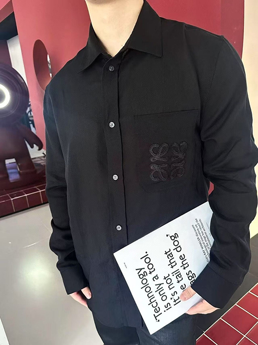 ロエベ 刺繍入りリネン長袖シャツ