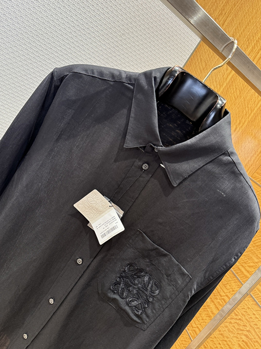 ロエベ 刺繍入りリネン長袖シャツ