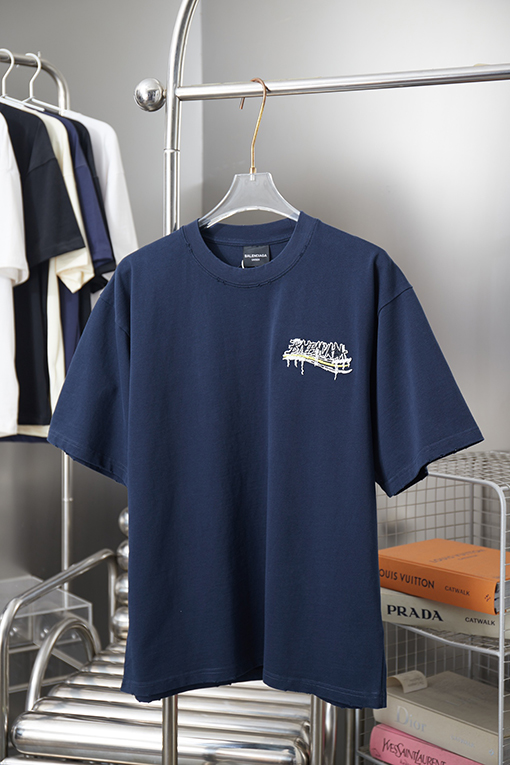 バレンシアガスーパーコピー Balenciaga 早春ロゴ刺繍入り半袖Tシャツ