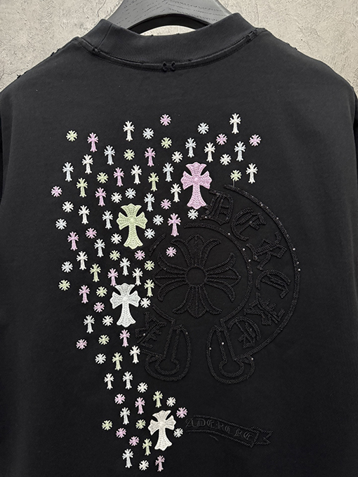 クロムハーツ スパンコール刺繍入り変色の半袖Tシャツ