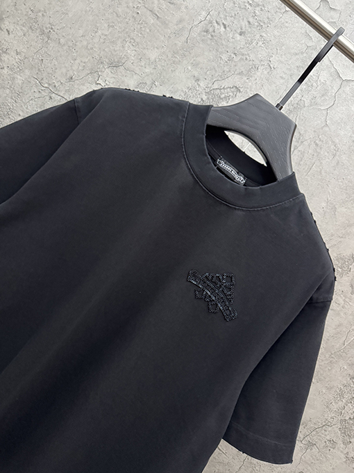 クロムハーツ 早春の透かし彫りスパンコール刺繍クロス半袖Tシャツ