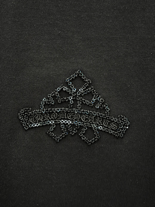 クロムハーツ 早春の透かし彫りスパンコール刺繍クロス半袖Tシャツ