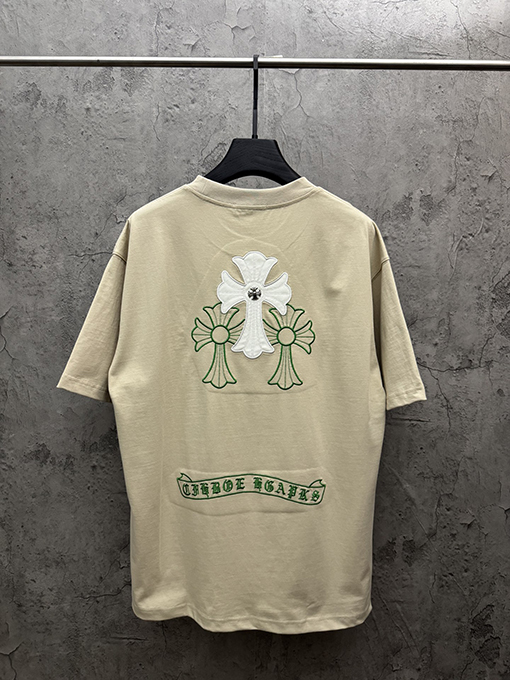 クロムハーツ アメリカンスタイルのレーザー刺繍入り半袖Tシャツ