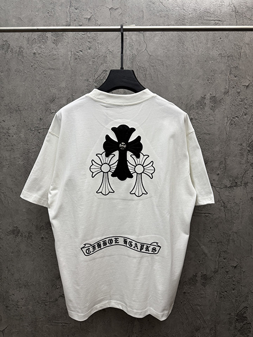 クロムハーツ アメリカンスタイルのレーザー刺繍入り半袖Tシャツ