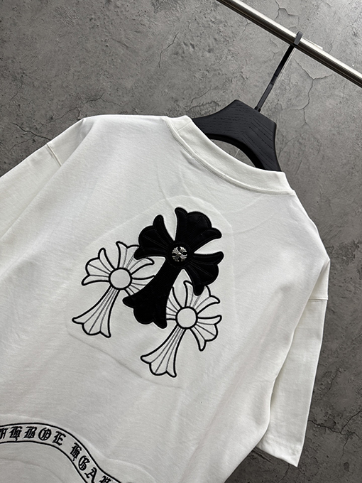 クロムハーツ アメリカンスタイルのレーザー刺繍入り半袖Tシャツ