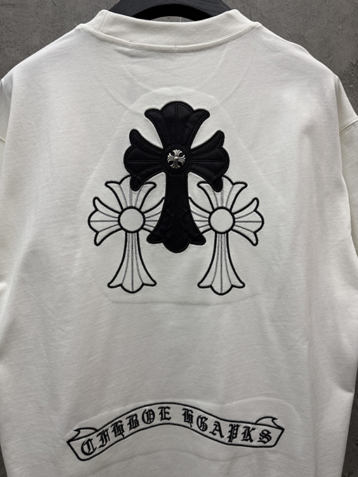 クロムハーツ アメリカンスタイルのレーザー刺繍入り半袖Tシャツ