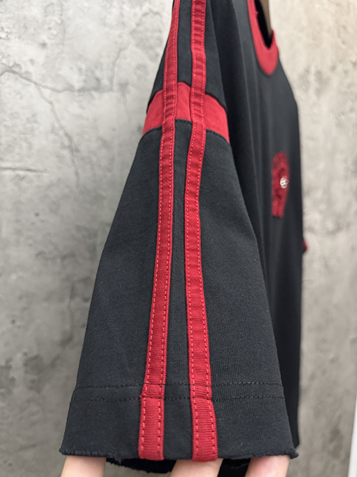 クロムハーツブランドコピー アメリカンスタイルのツートンカラーのアップリケ刺繍りカップル半袖Tシャツ