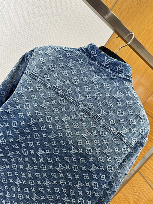 ルイヴィトン 全面プリントの襟付きシングルブレストデニム長袖シャツ