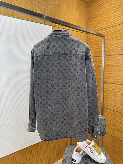 ルイヴィトン 全面プリントの襟付きシングルブレストデニム長袖シャツ