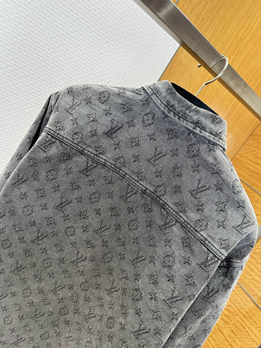 ルイヴィトン 全面プリントの襟付きシングルブレストデニム長袖シャツ