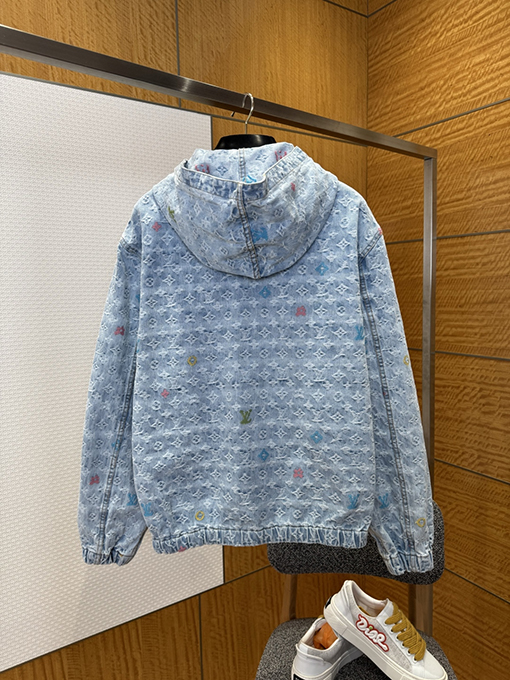 ルイヴィトンコピー 全面カラージャカードのジップアップフード付きジャケット