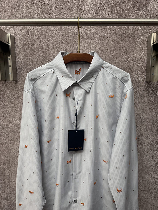 ルイヴィトン 新作ストライプ柄花柄長袖シャツ