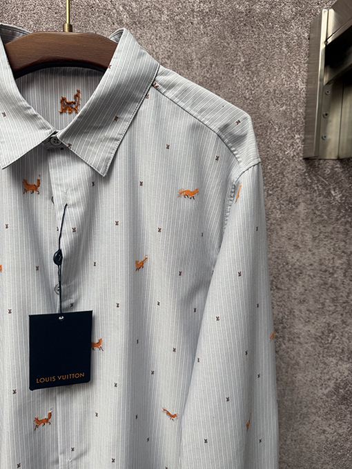 ルイヴィトン 新作ストライプ柄花柄長袖シャツ