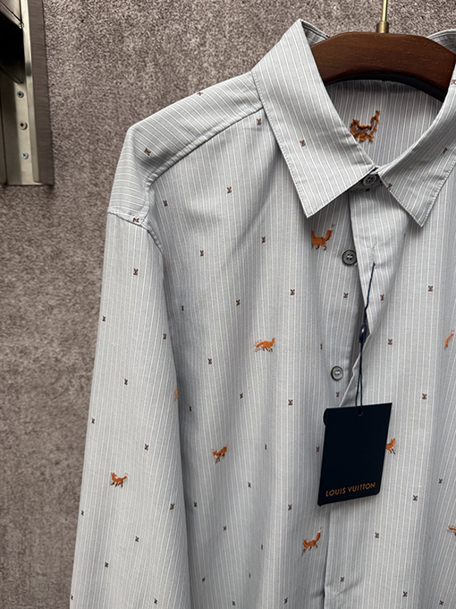 ルイヴィトン 新作ストライプ柄花柄長袖シャツ