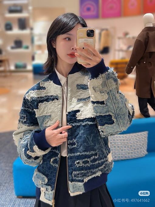 ルイヴィトン Nigo ジャカード織りの重工業なパッチワークのダメージデニムジャケット