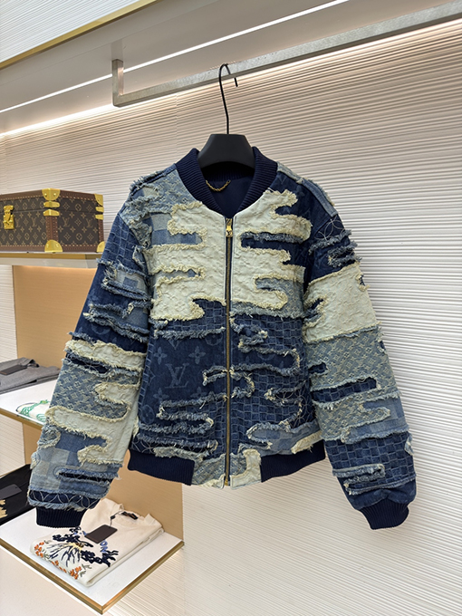 ルイヴィトン Nigo ジャカード織りの重工業なパッチワークのダメージデニムジャケット