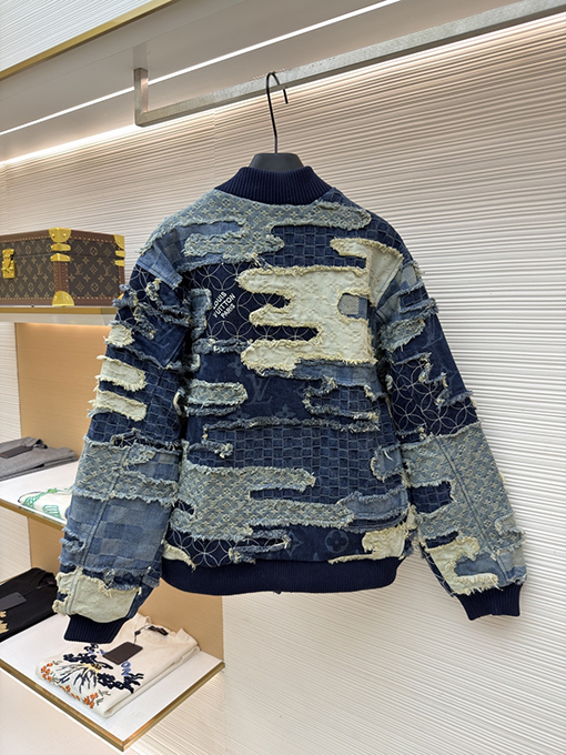 ルイヴィトン Nigo ジャカード織りの重工業なパッチワークのダメージデニムジャケット