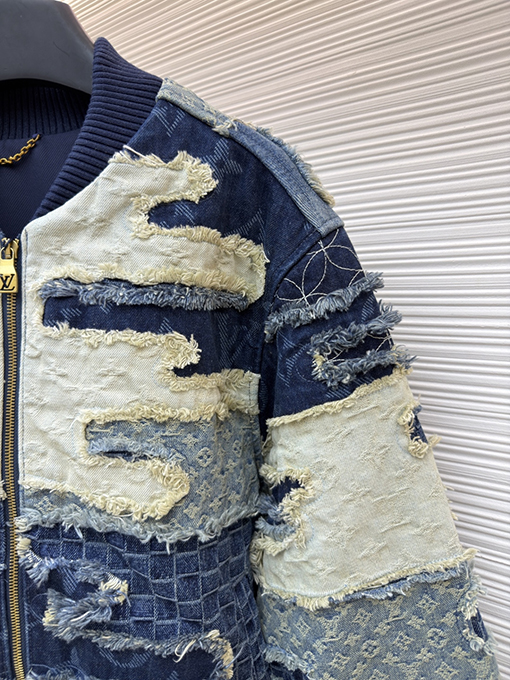 ルイヴィトン Nigo ジャカード織りの重工業なパッチワークのダメージデニムジャケット