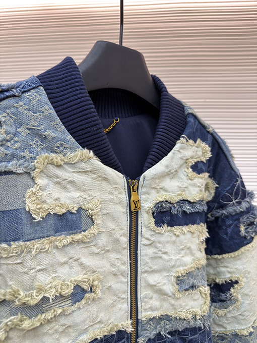 ルイヴィトン Nigo ジャカード織りの重工業なパッチワークのダメージデニムジャケット