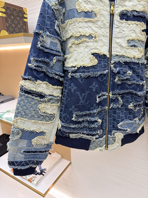 ルイヴィトン Nigo ジャカード織りの重工業なパッチワークのダメージデニムジャケット