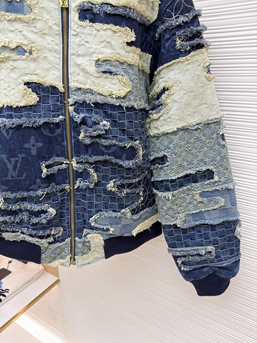 ルイヴィトン Nigo ジャカード織りの重工業なパッチワークのダメージデニムジャケット