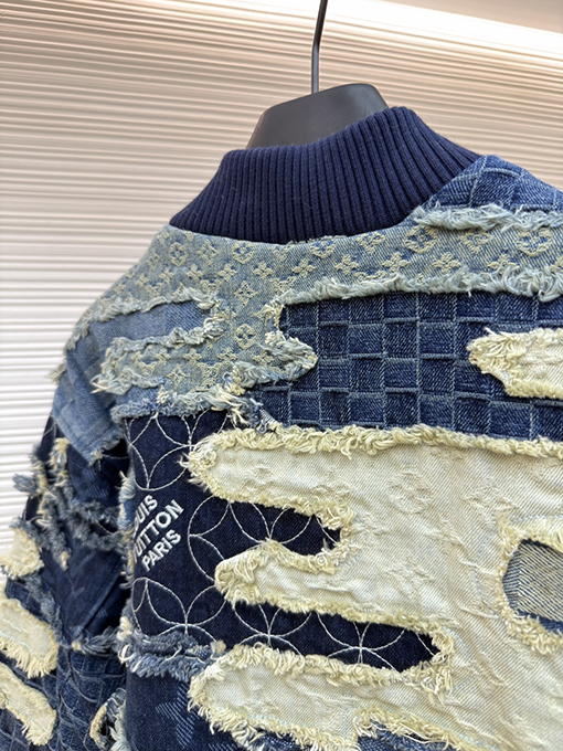 ルイヴィトン Nigo ジャカード織りの重工業なパッチワークのダメージデニムジャケット