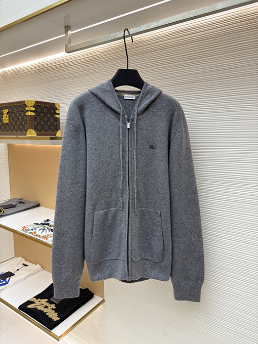 バーバリースーパーコピー 刺繍入りジップアップフード付きカーディガン