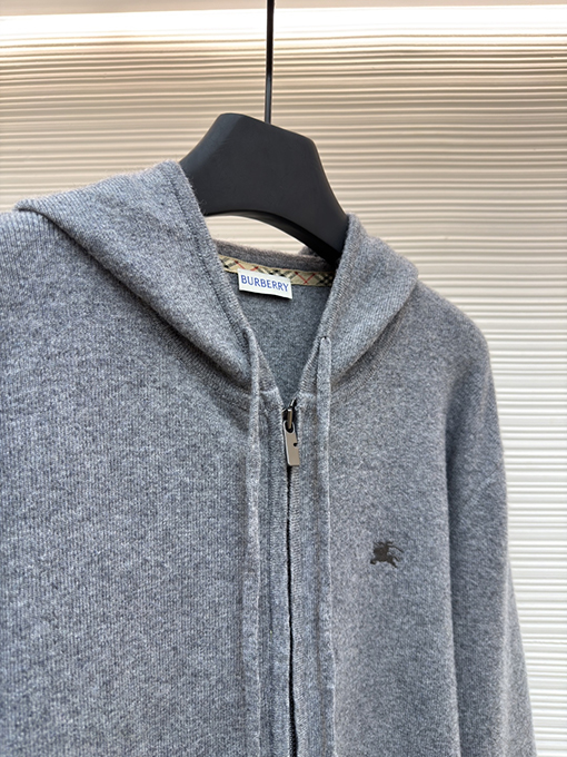 バーバリースーパーコピー 刺繍入りジップアップフード付きカーディガン