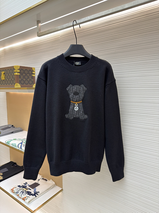 フェンディ 子犬のアップリケ刺繍ロゴ入りニットセーター