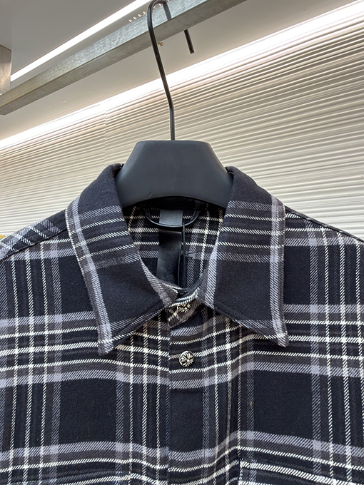 クロムハーツブランドコピー フランネルチェック柄襟付き長袖シャツ