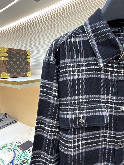 クロムハーツブランドコピー フランネルチェック柄襟付き長袖シャツ