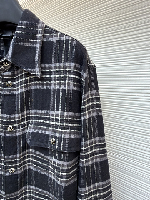 クロムハーツブランドコピー フランネルチェック柄襟付き長袖シャツ